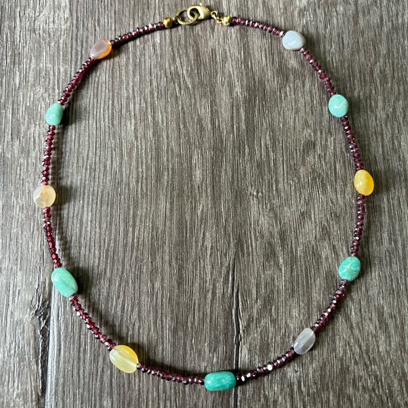 Handmade gemstone layering necklace of garnet, Amazonite and Botswana agate. - Picture 10 of 16